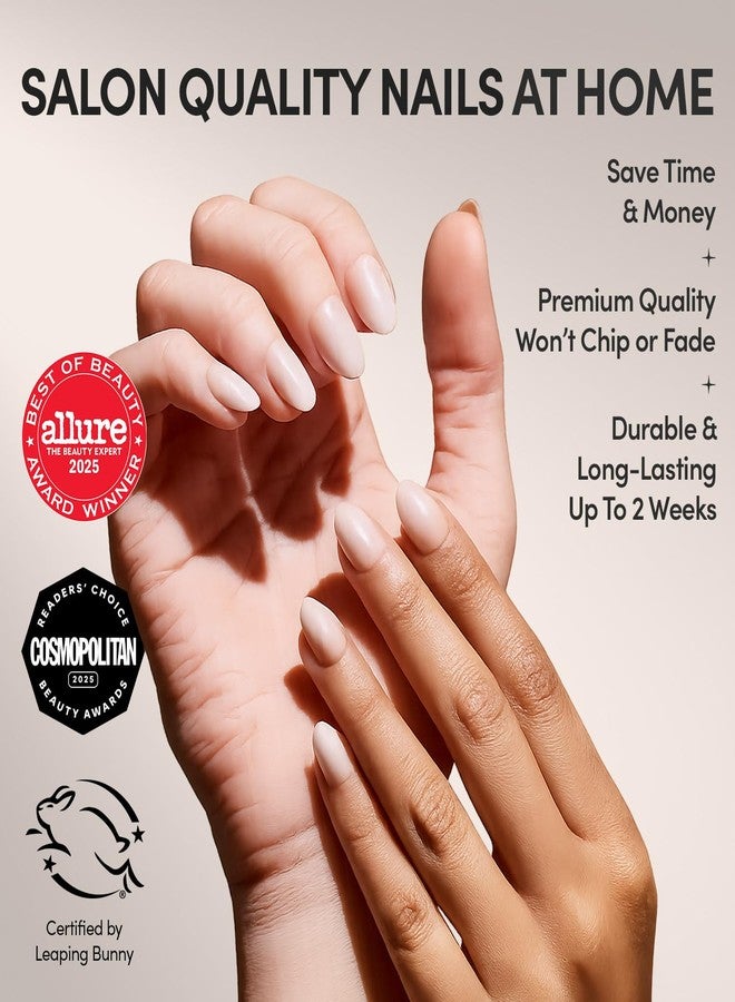 جلامنتيك أظافر Glamnetic اللاصقة - طلاء كريستالي لامع | أظافر صناعية بيضاوية قصيرة بلون البشرة مع تدرج لوني، أظافر محايدة بجودة صالونات التجميل | 15 مقاسًا - طقم 30 ظفرًا مع غراء - Image 2